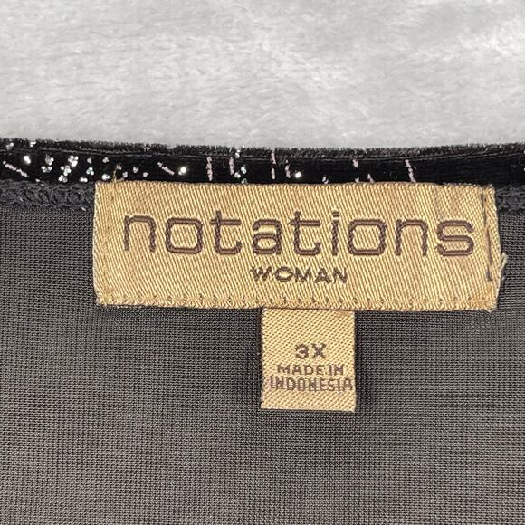Notations Top Womens 3X Black Velour Velvet Silver Glitter Faux Wrap Buckle - Picture 11 of 15